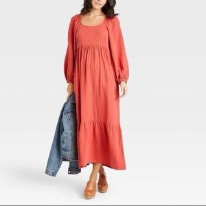 Universal Thread Coral Scoop-Neck Tiered Maxi Dress Small